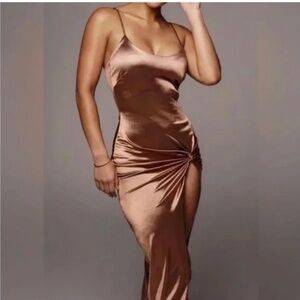 JLUXLABEL Aldis Satin Slit Dress Chocolate Brown  Pre Owned XL